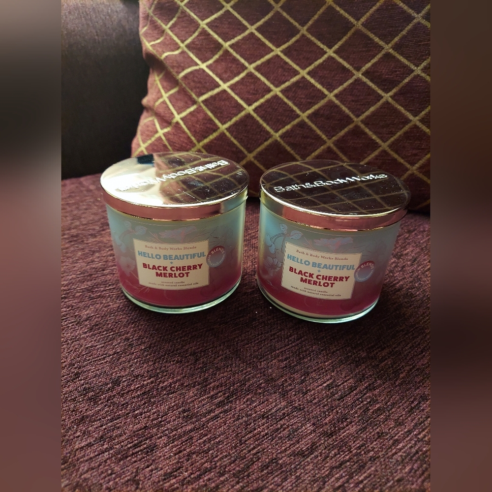 Hello beautiful + black cherry merlot candles by bath and body works